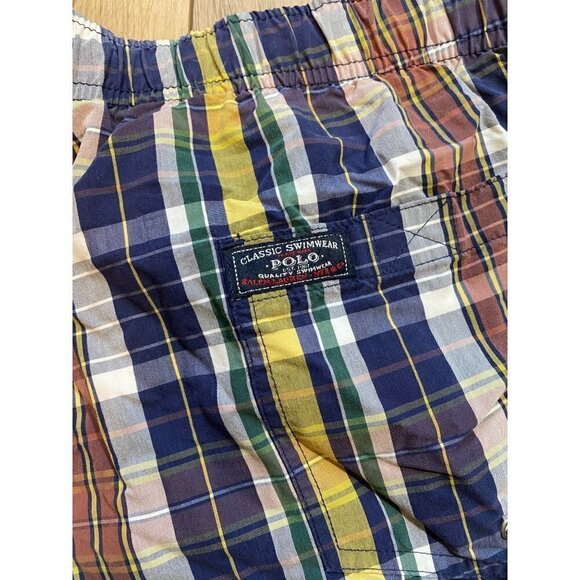 Vintage 90s Polo Sport Ralph Lauren Plaid Lined Swim Trunks Shorts Mens Large - Picture 5 of 10